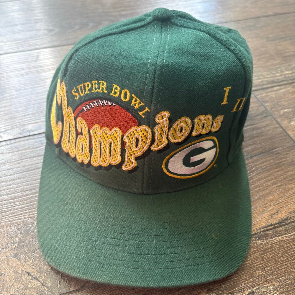 Vintage Super Bowl Packers Champions Green Gold Team NFL Snapback HAT OS